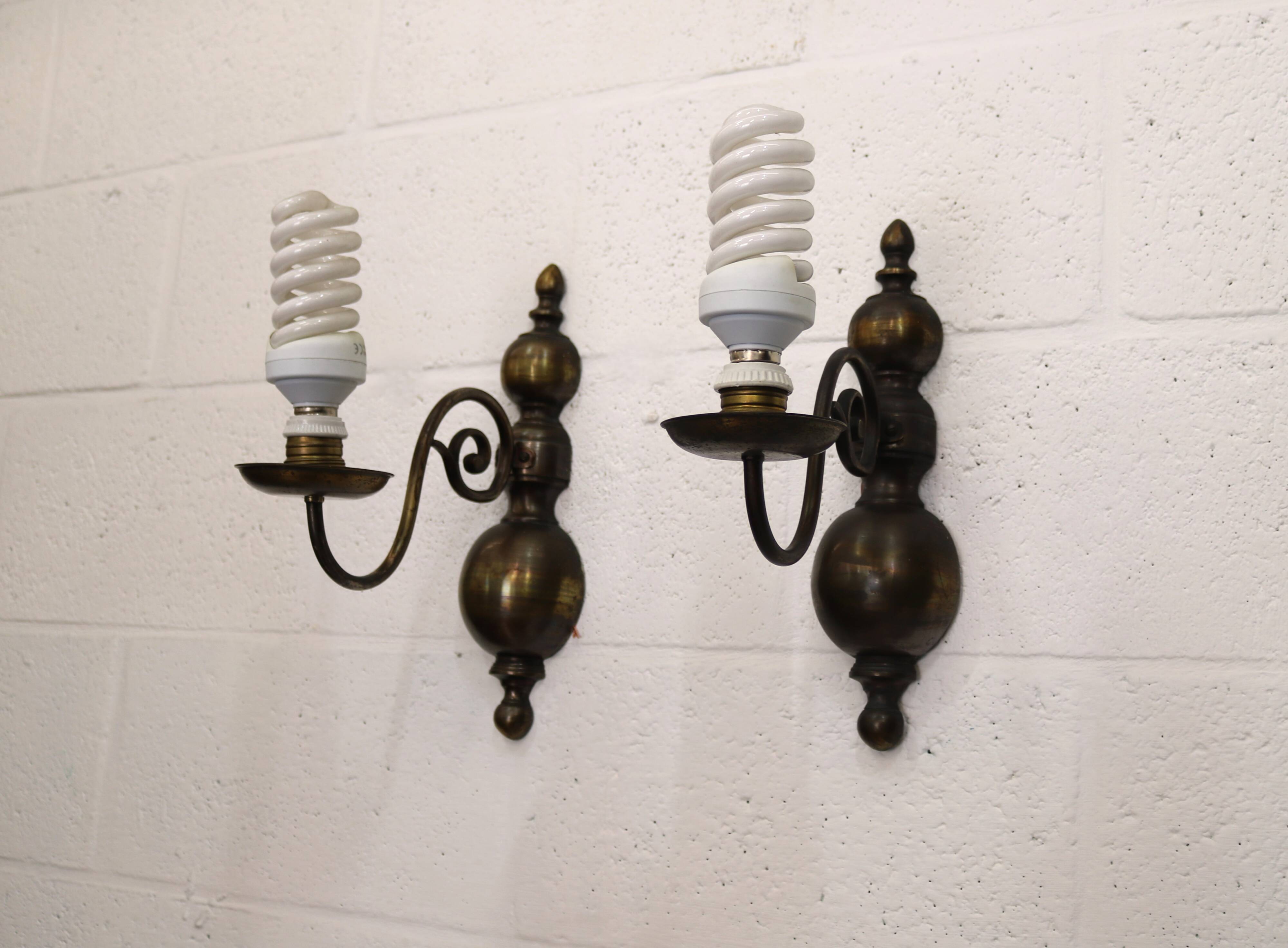 Pair of Antique Brass Wall Lamps – Vintage 1950s Sconces