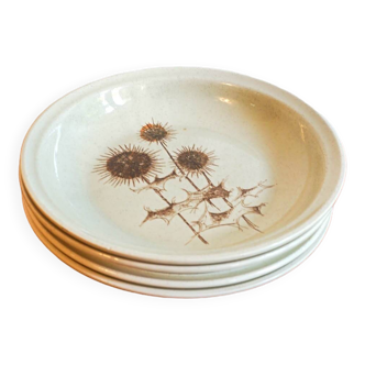 4 x assiettes creuses chardon sarreguemines france milieu du siècle grès céramique poterie saladier