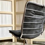 2 chairs in chromed metal and black woven skaï 1970s