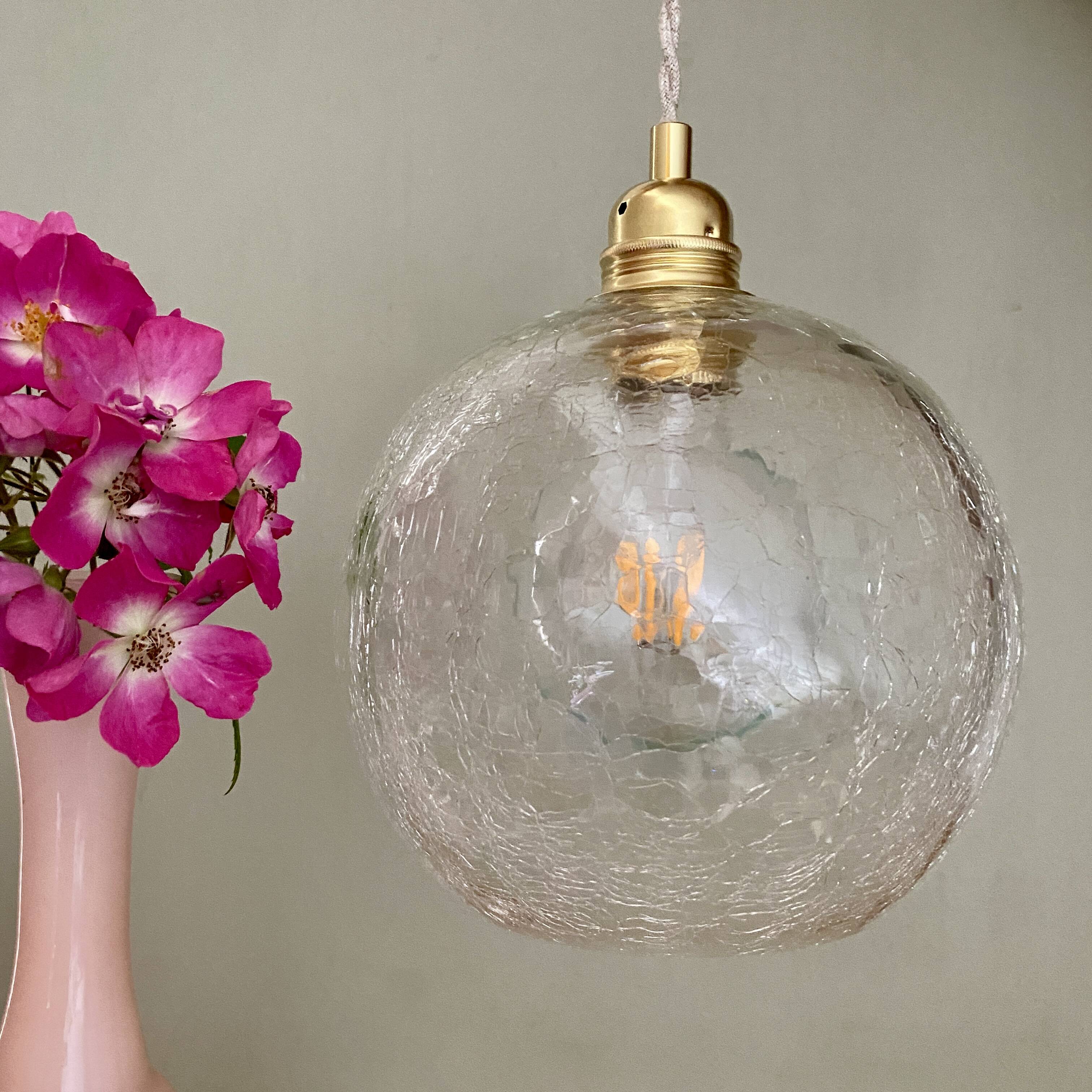 Suspension globe vintage en verre effet craquelé