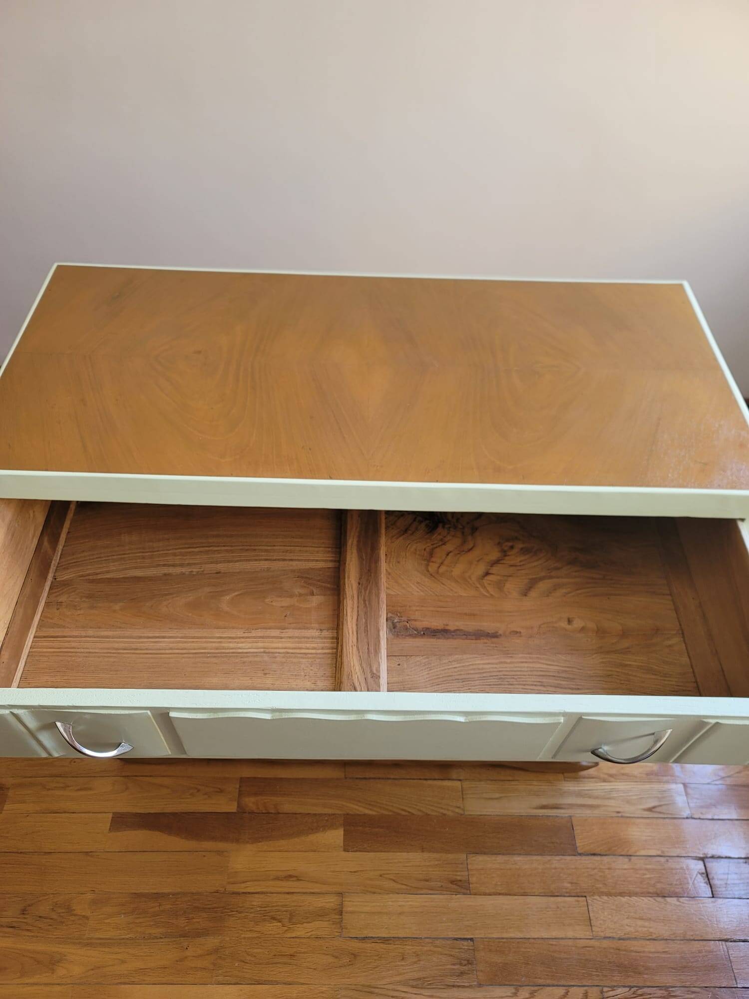 Vintage upcycled commode — mint green and natural wood