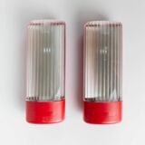 Set of 2 Vintage Wall Lamps Cometa 430 by Disano Italy, 1980s, Red Plastic with Translucent Diffuser Original Packaging