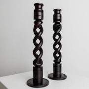 Dark Wood Candle Holders, Vintage 1970s Italy, Barley-Twist Design, Set of 2, Boho Table Decor