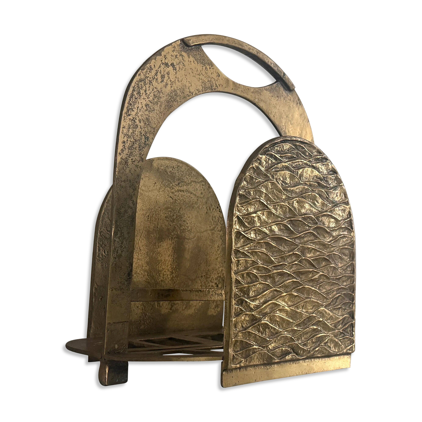 Heavy bronze magazine rack, mid-century modern, 1960, Italy