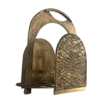 Porte-revues en bronze lourd, moderne du milieu du siècle, 1960, Italie