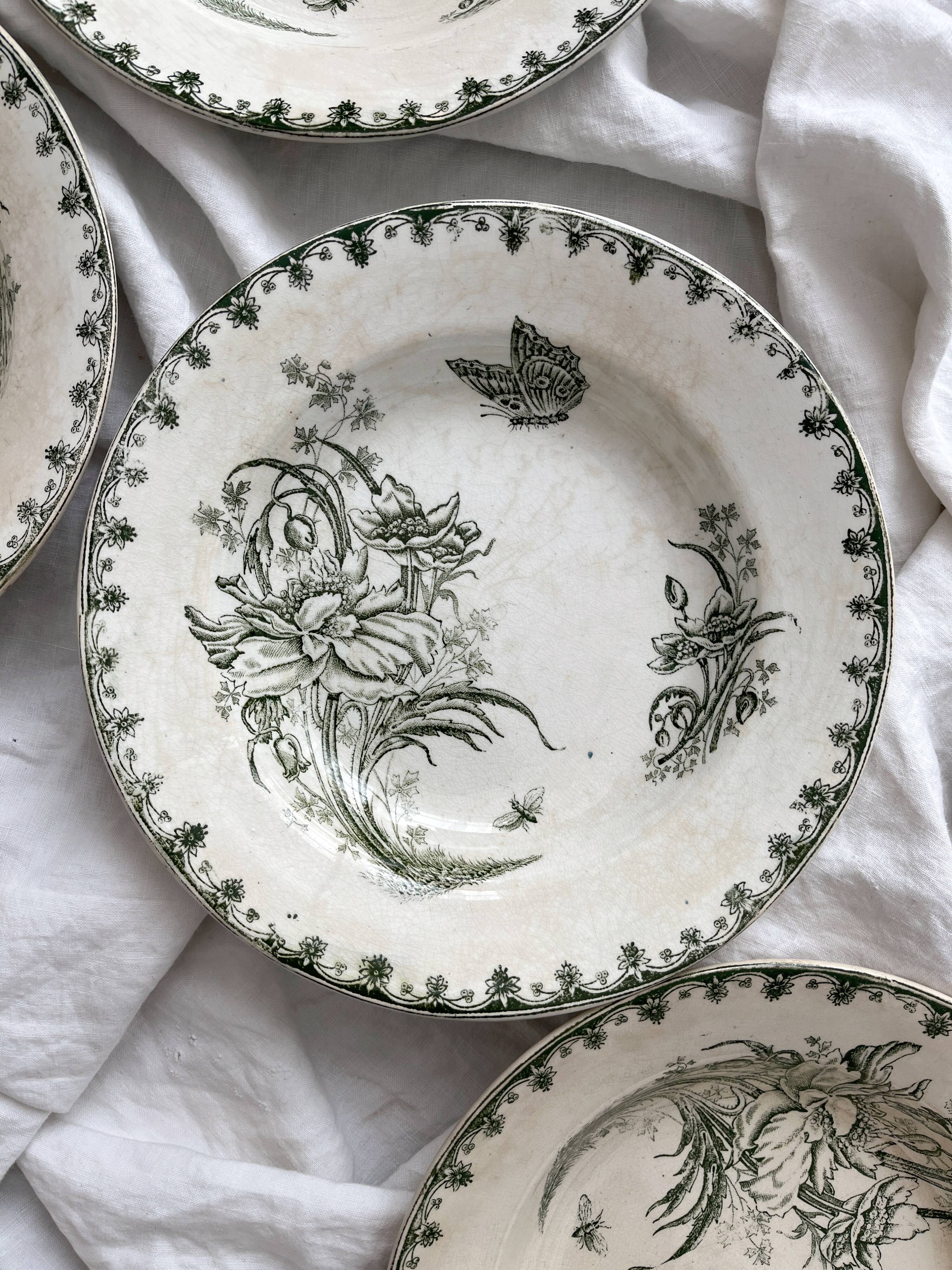 7 earthenware soup plates with butterfly and flower design "Nancy" LG Clairefontaine