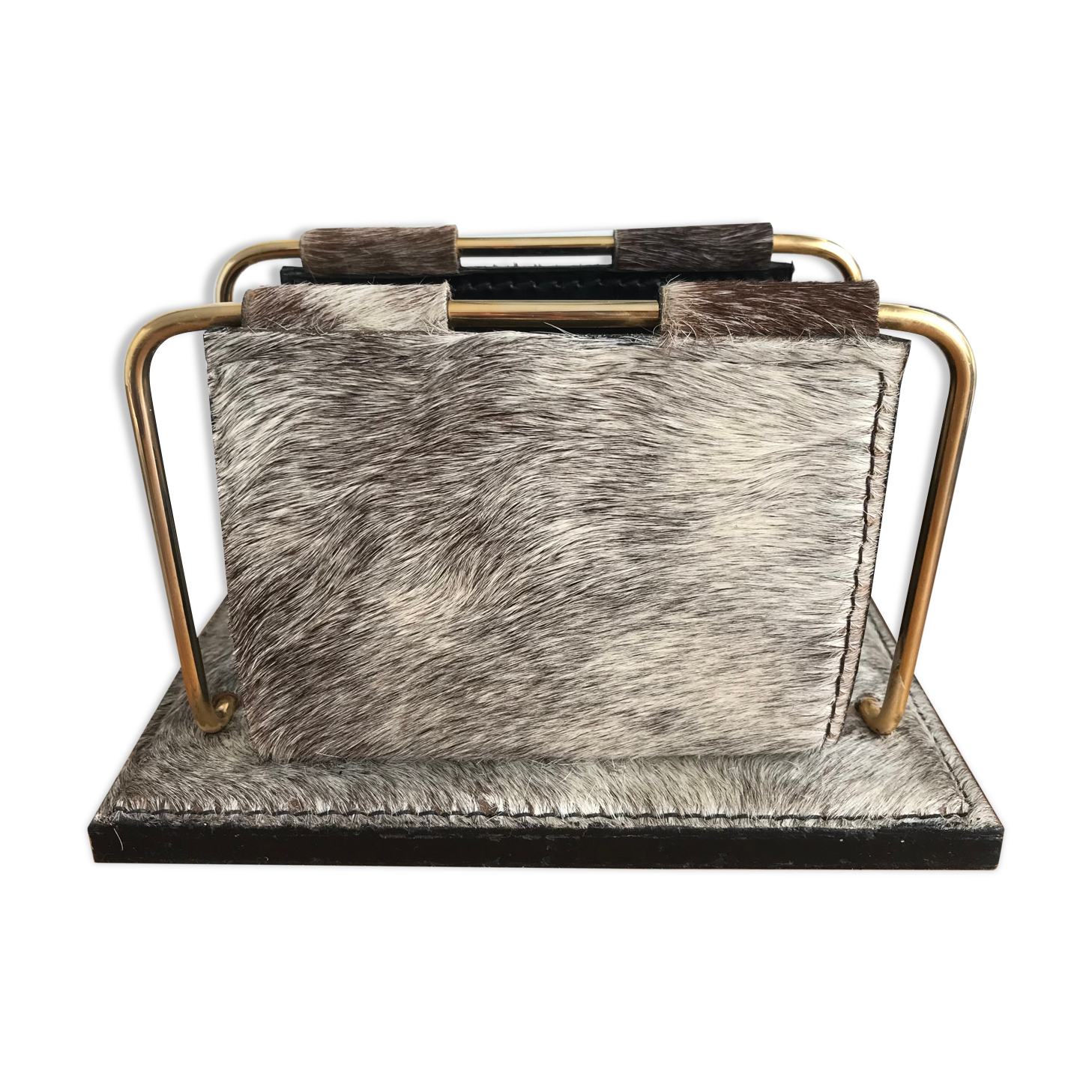 Letter holder in cowhide and brass