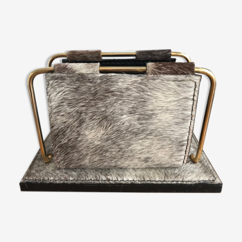 Letter holder in cowhide and brass