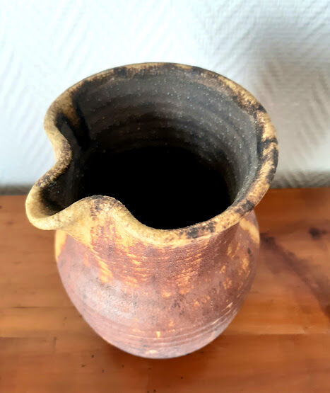 Vintage pitcher in flamed stoneware signed Guy