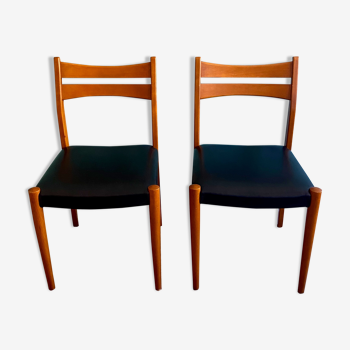 Pair of beech chairs with black skai trim, circa 1950
