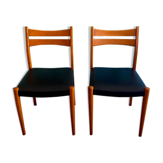 Pair of beech chairs with black skai trim, circa 1950