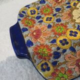 Plat à cake émaux de longwy style art deco décor oiseaux fond bleu clair