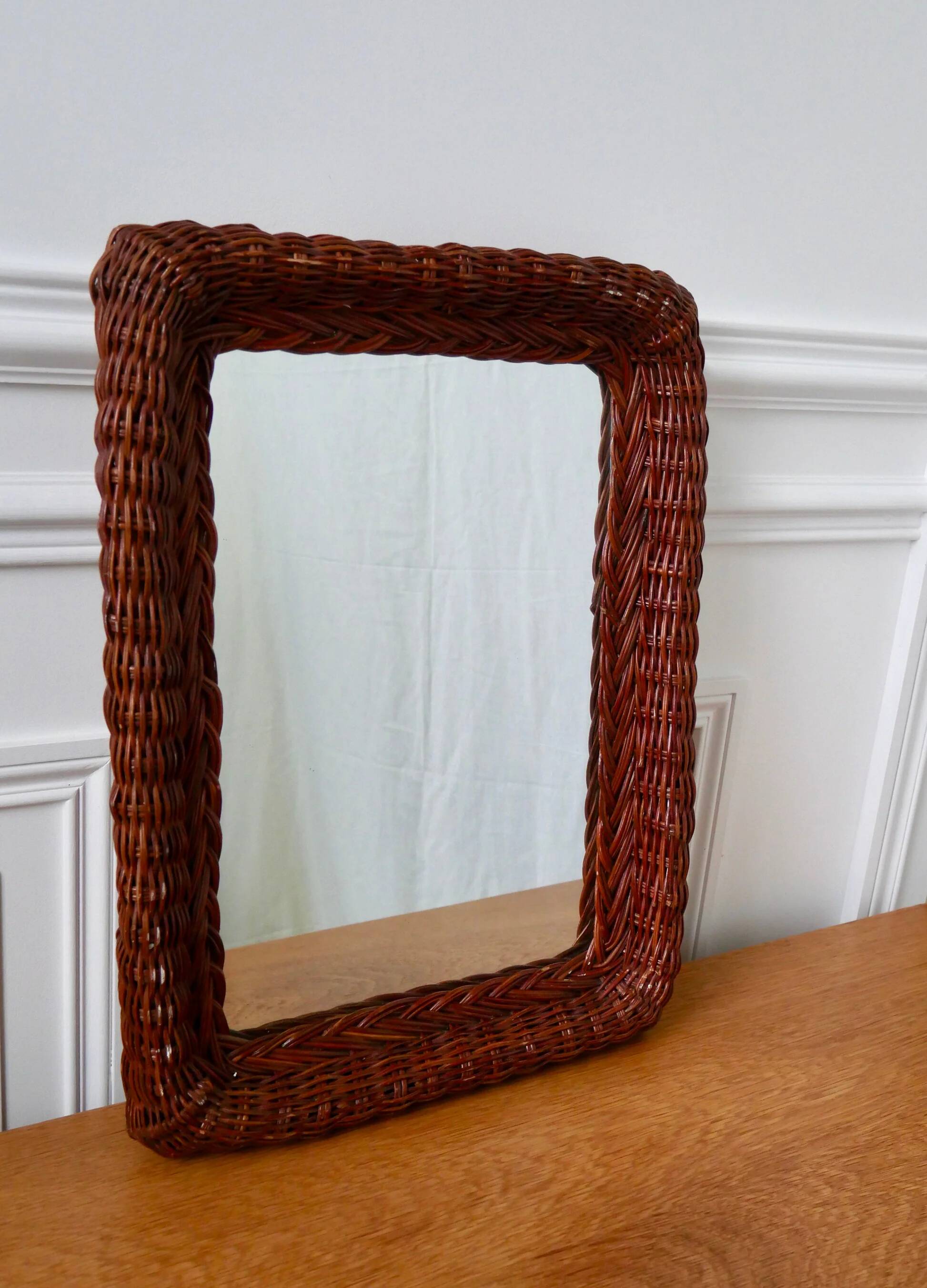 Vintage 1960s rattan mirror