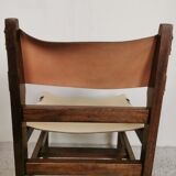 Series of 4 wooden and leather chairs