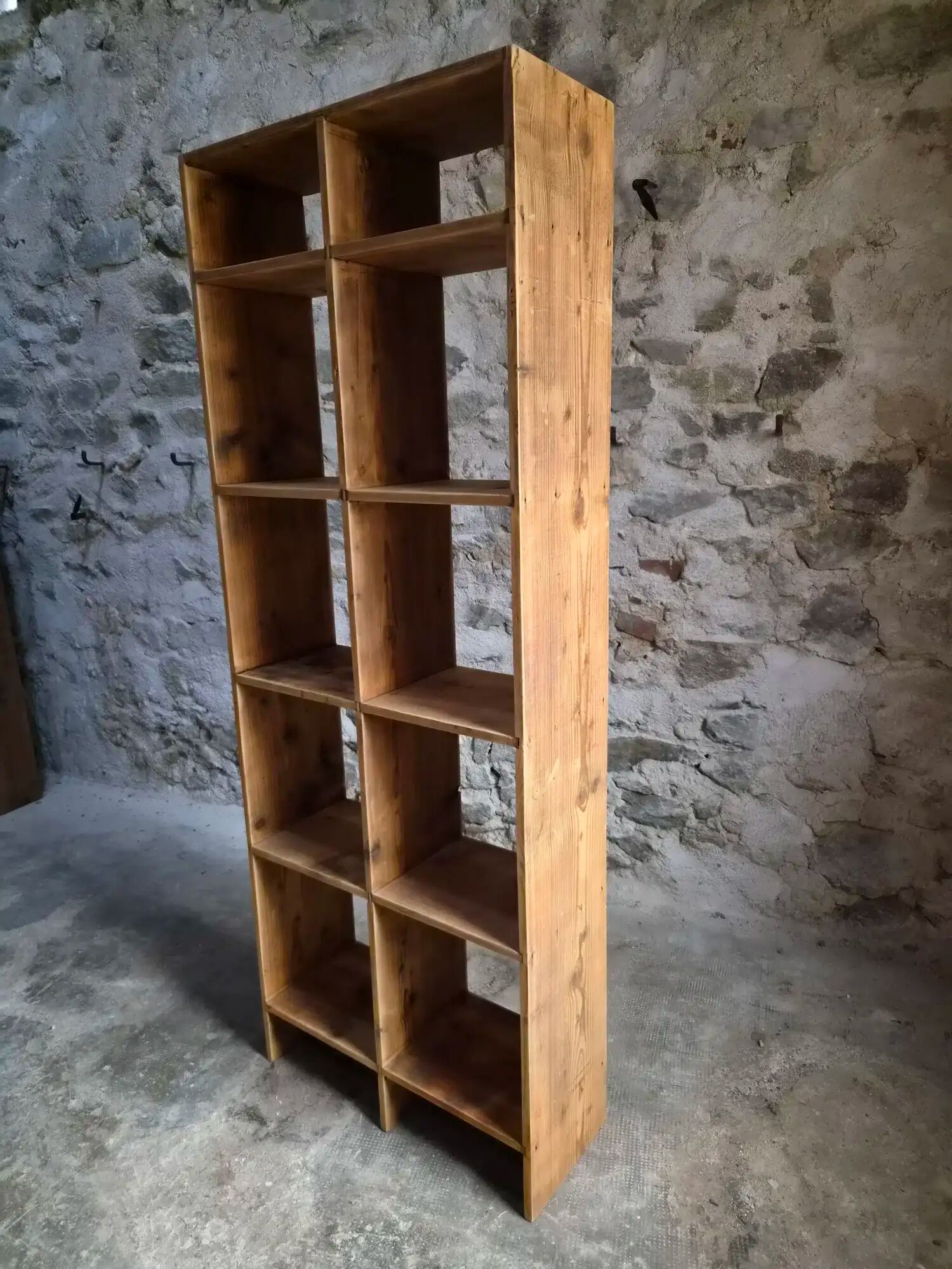 Vintage pine shelf with compartments, room divider, 1950s.