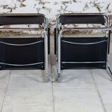 Cantilever armchair in chromed metal and black leather, 1970
