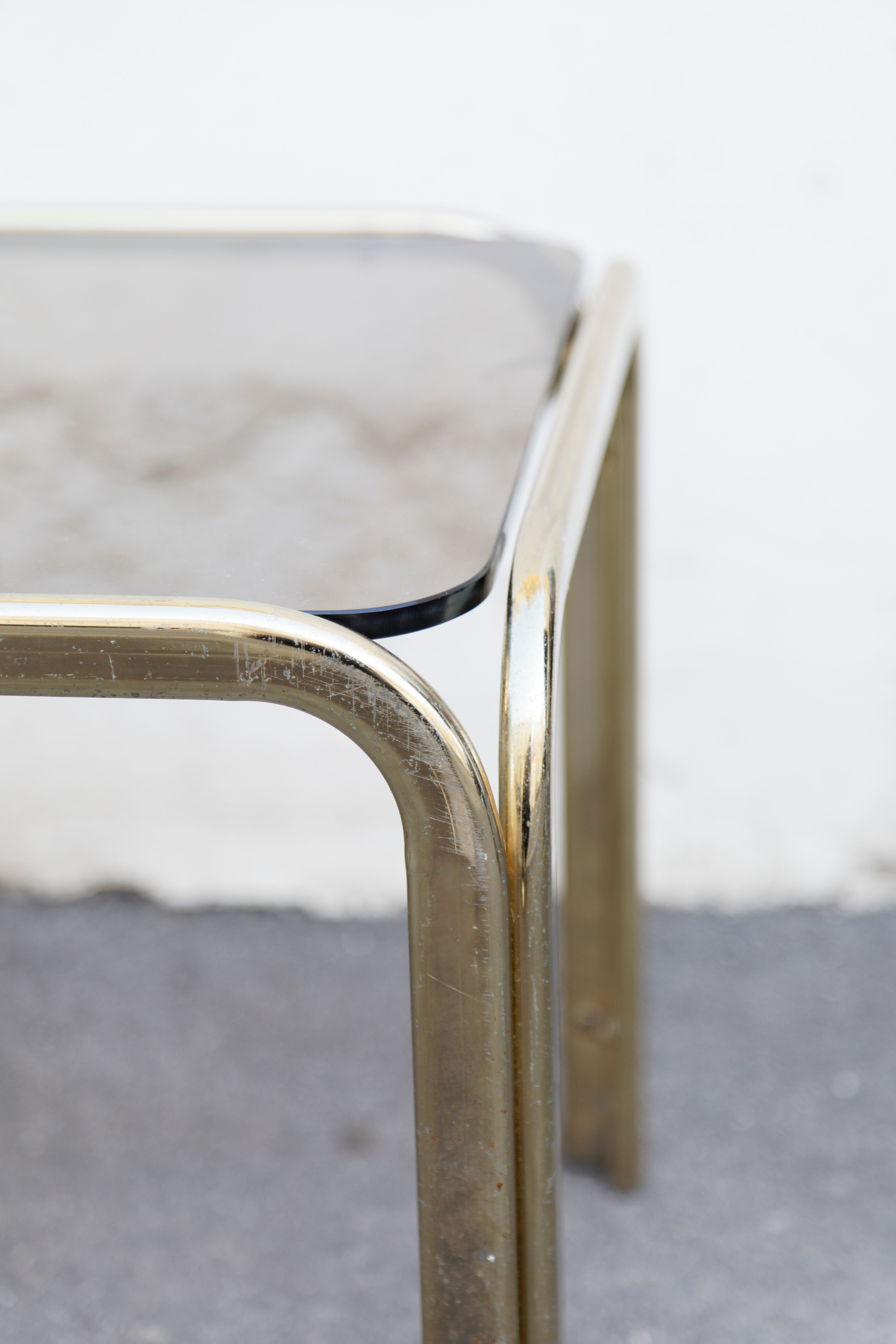 Metal coffee table Gold smoked top Italy 70