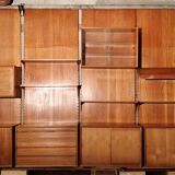 Library modular wall shelf in teak