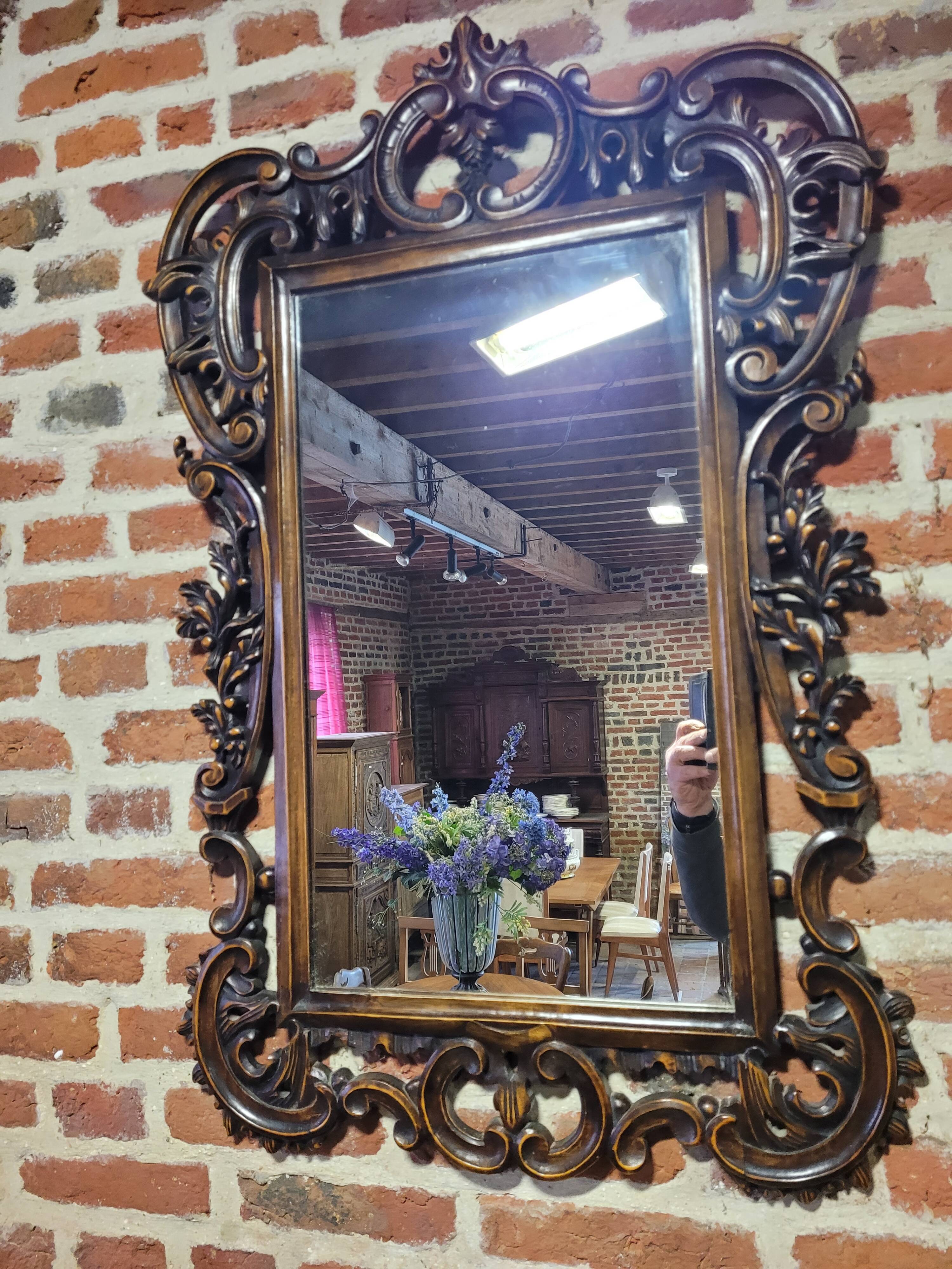 Carved wood mirror in cherry tree 100x75cm