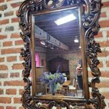 Carved wood mirror in cherry tree 100x75cm