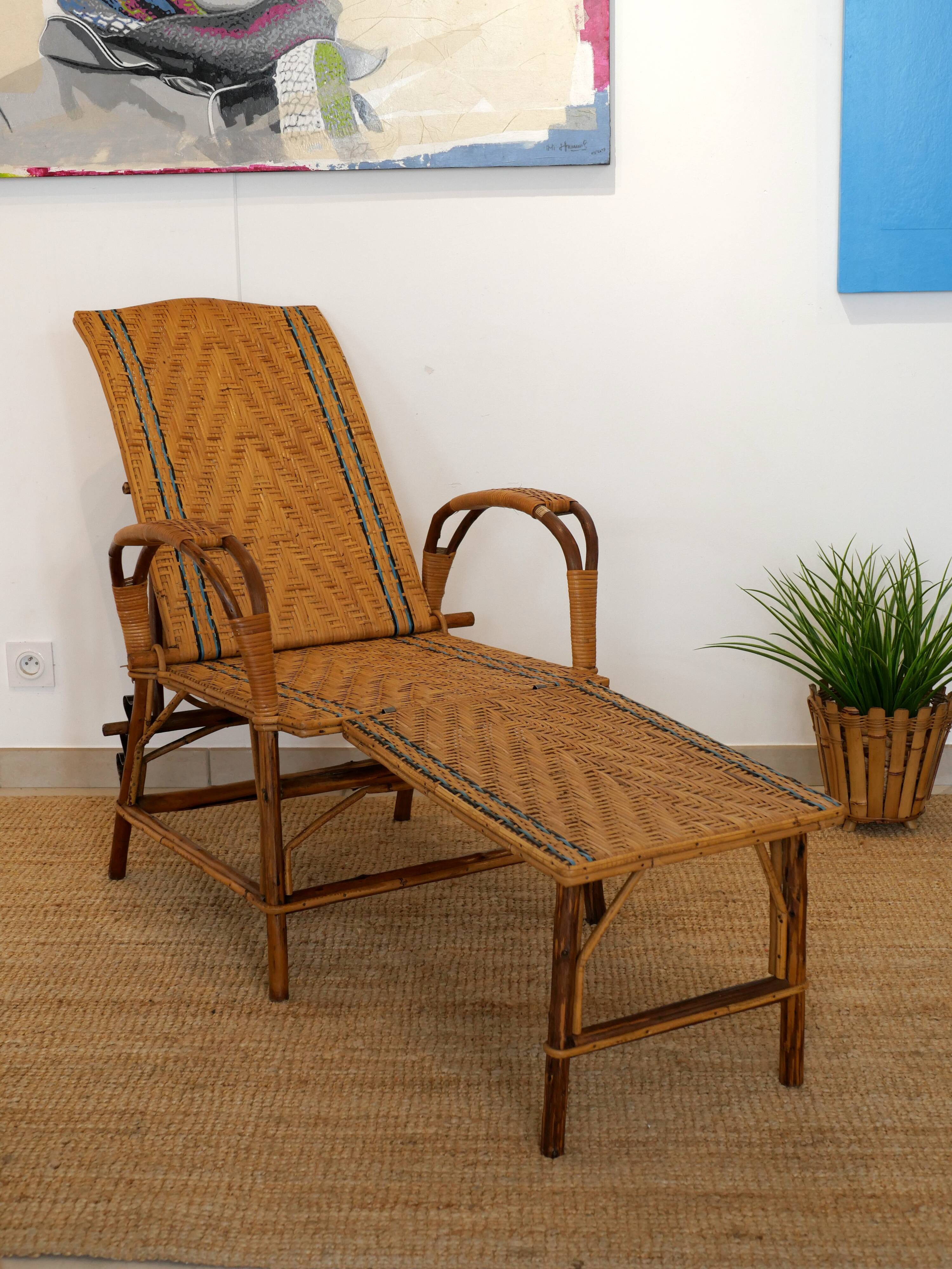 Chaise longue en osier années 30