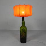 Wine bottle table lamp with fabric shade, 1970s