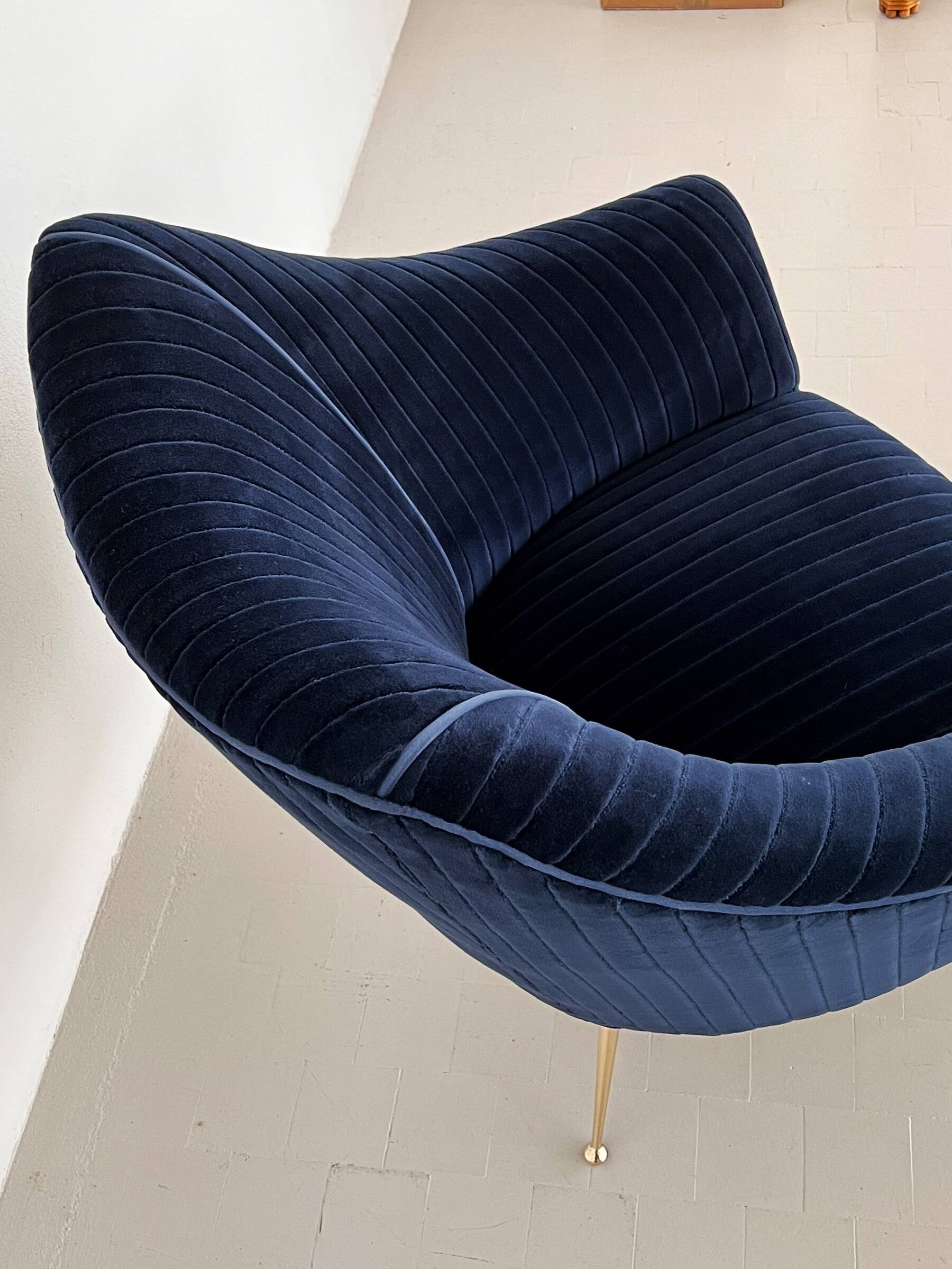 Italian Armchair with Brass Legs reupholstered in Magnificent Velvet