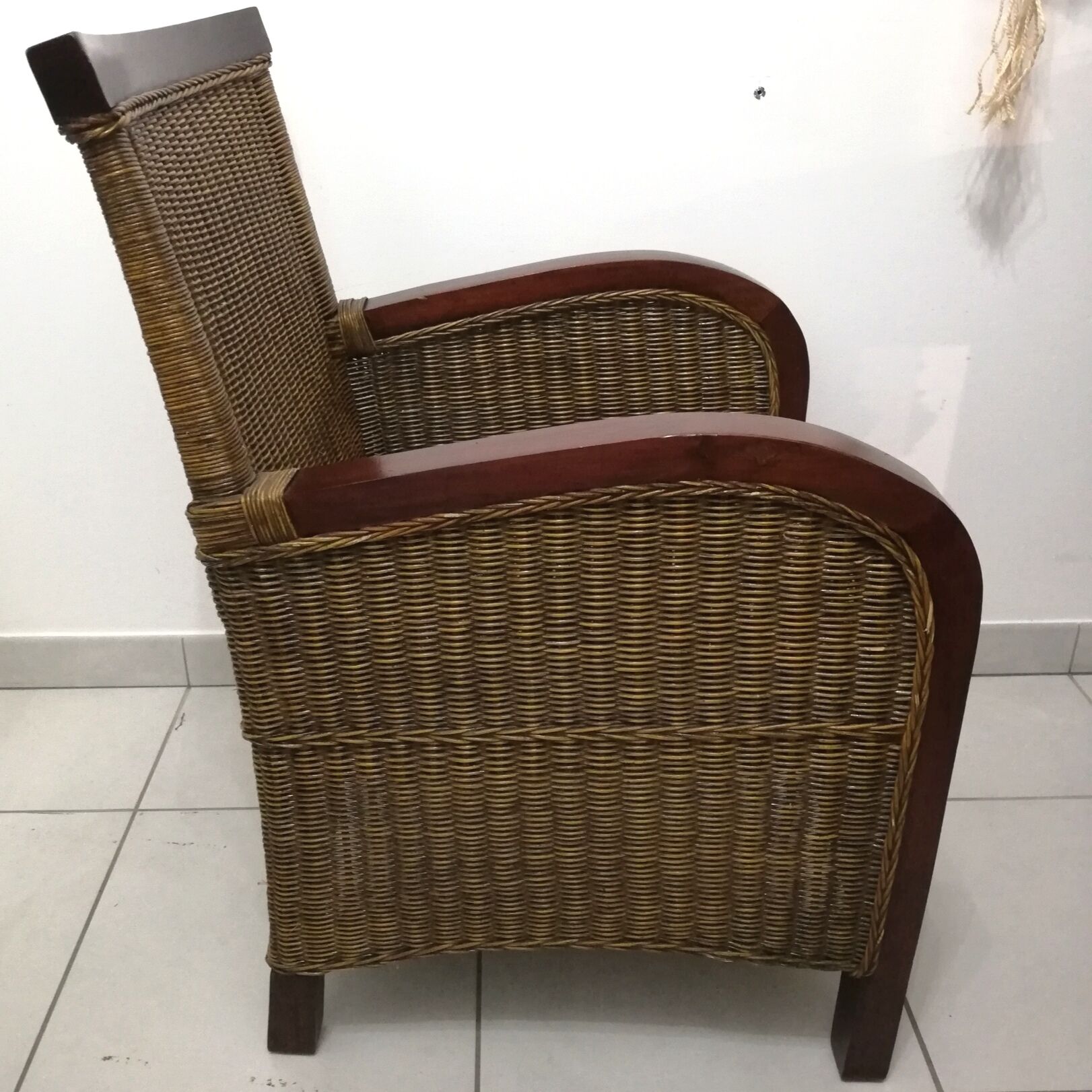 Fauteuil club acajou et rotin