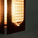 Vintage wooden and glass suspension Flygsfors Facette, glass lamp.