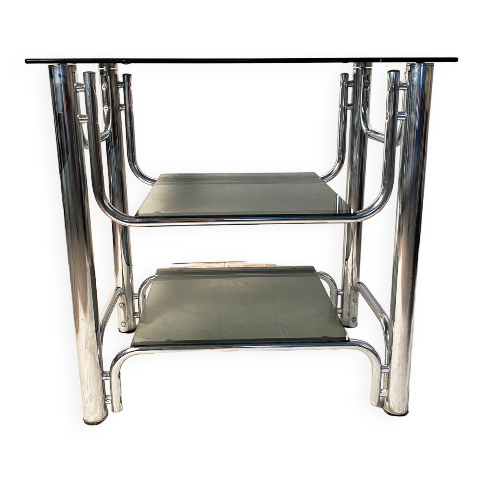 Console smoked glasses, chrome structure, 70s