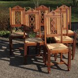 Lot 6 vintage chairs in mulched and carved wood