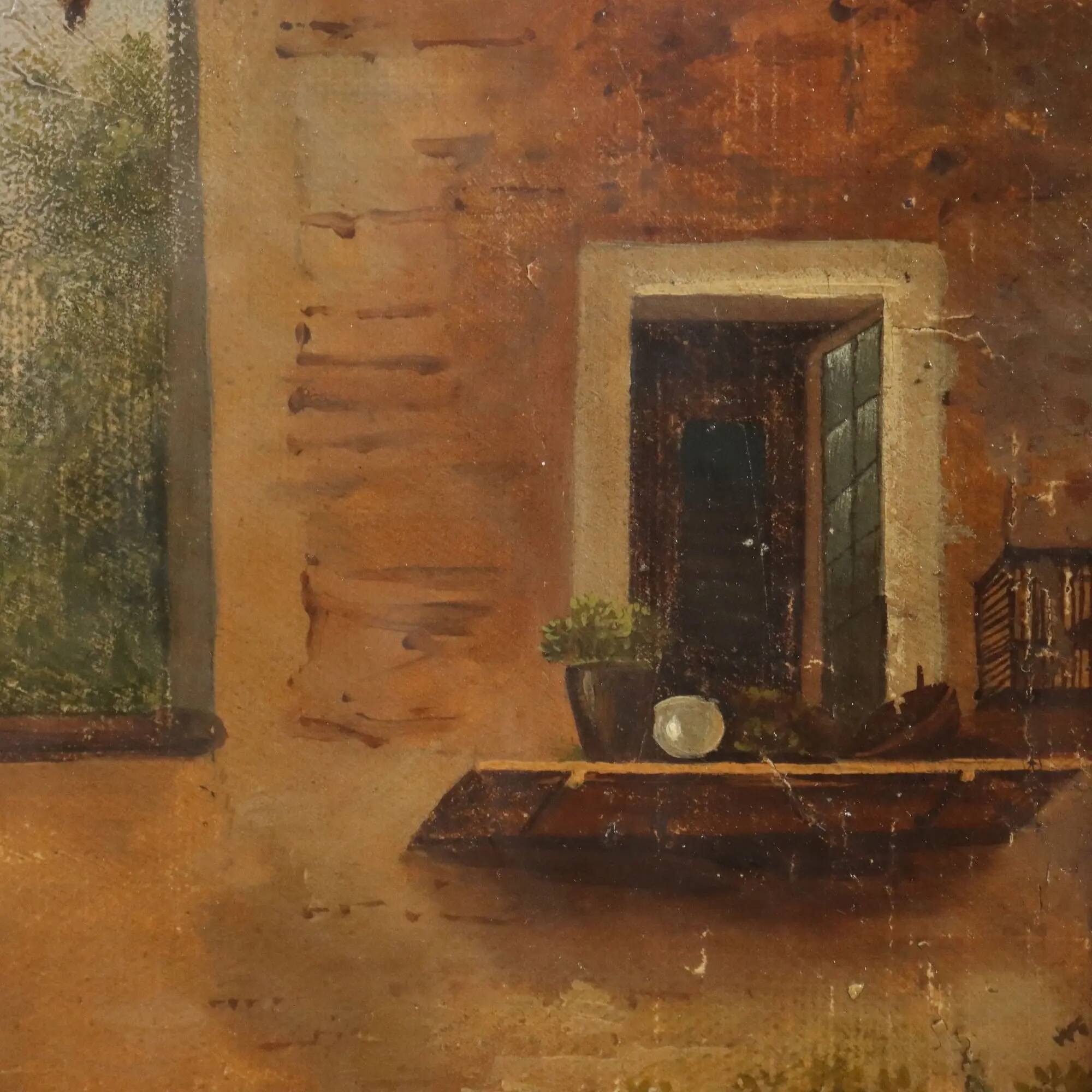 Old painting signed by Giuseppe Canella Lecco Pier 1837