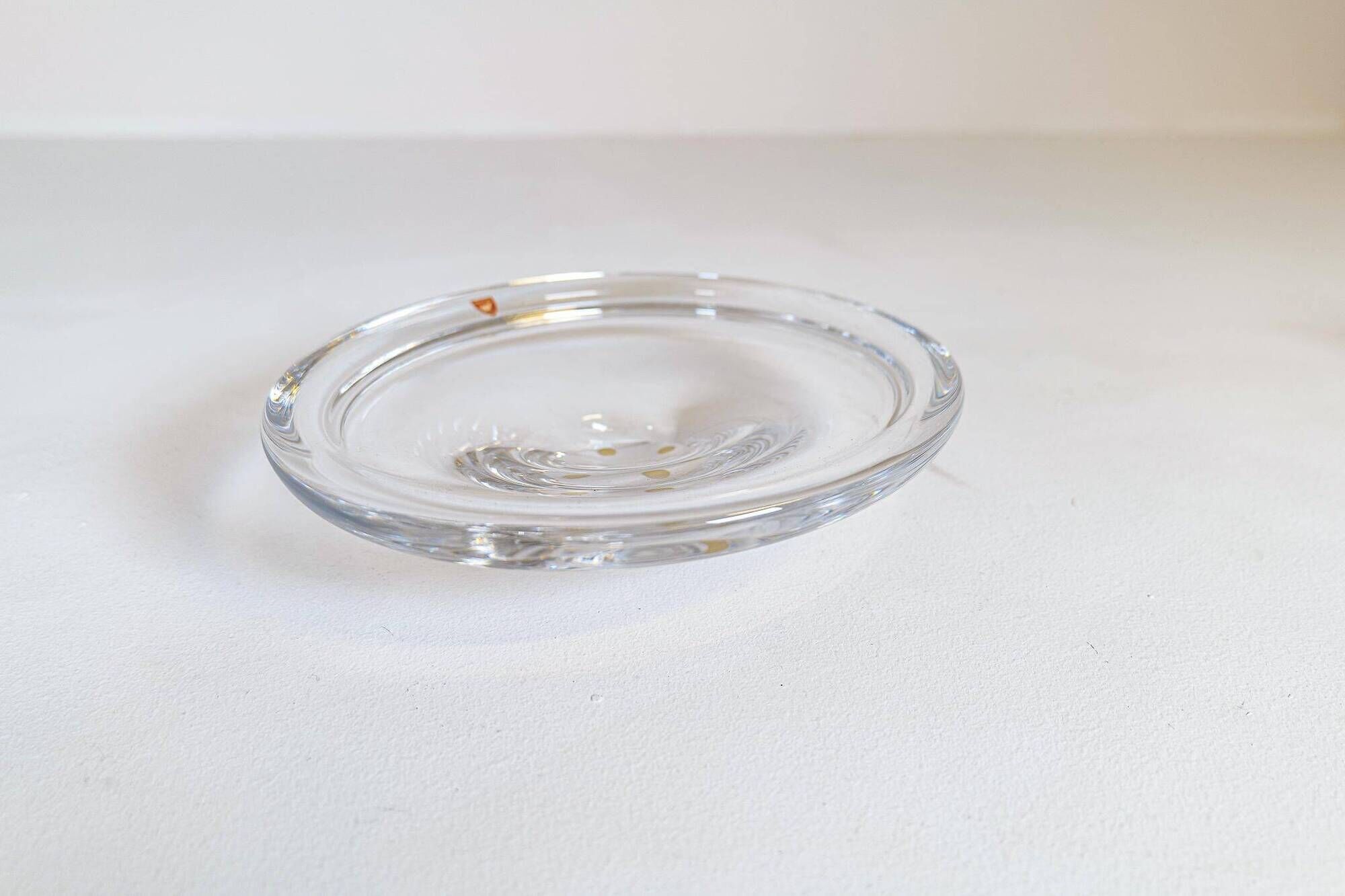 Midcentury Set of 3 Vases and Plate in Clear Crystal Glass Orrefors Sweden 1950