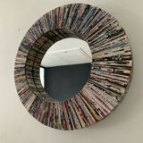Vintage round mirror made of paper rolls