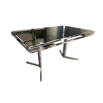 Vintage table in smoky glass and chrome steel