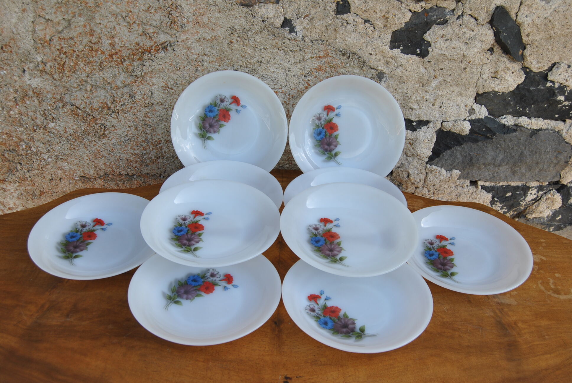Set of 10 plates flowers of the fields - Arcopal - 70s - Vintage authentic