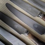 Set of 12 table knives with bovine horn, silver-plated metal and stainless steel.