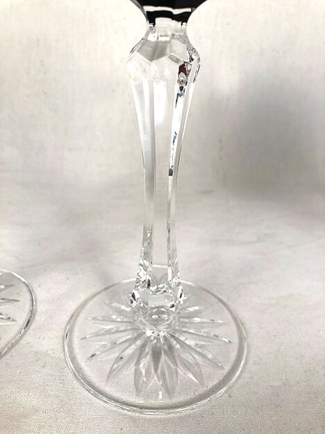 Set of five large colored crystal foot glasses