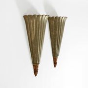 Two large, rare 1950s wall lamps made of wood with aluminum cladding