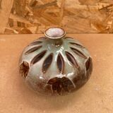 Antique brown glazed ceramic soliflore vase vintage leaf decor