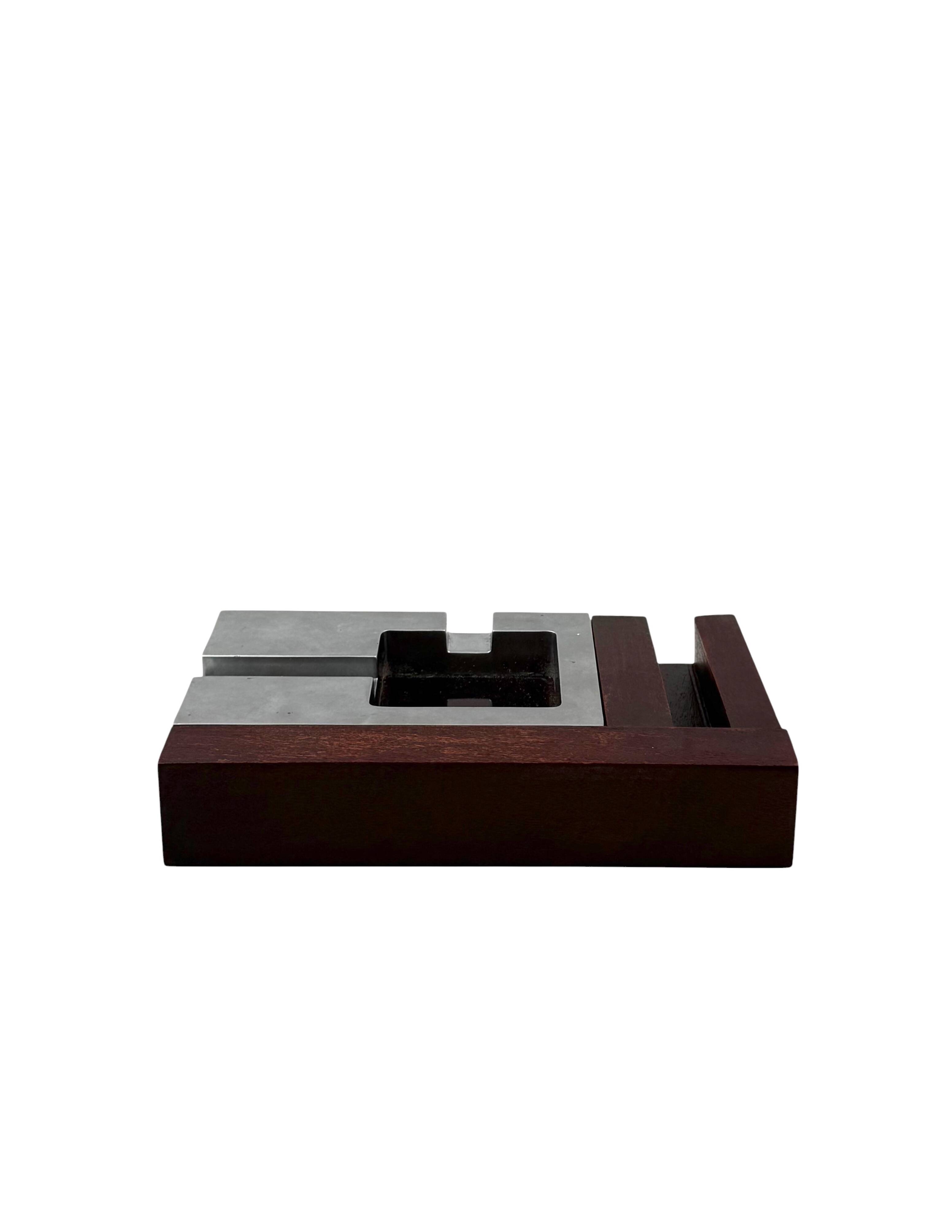 Mid-century modern mahogany ashtray, Alfred Dunhill Italy 1970s