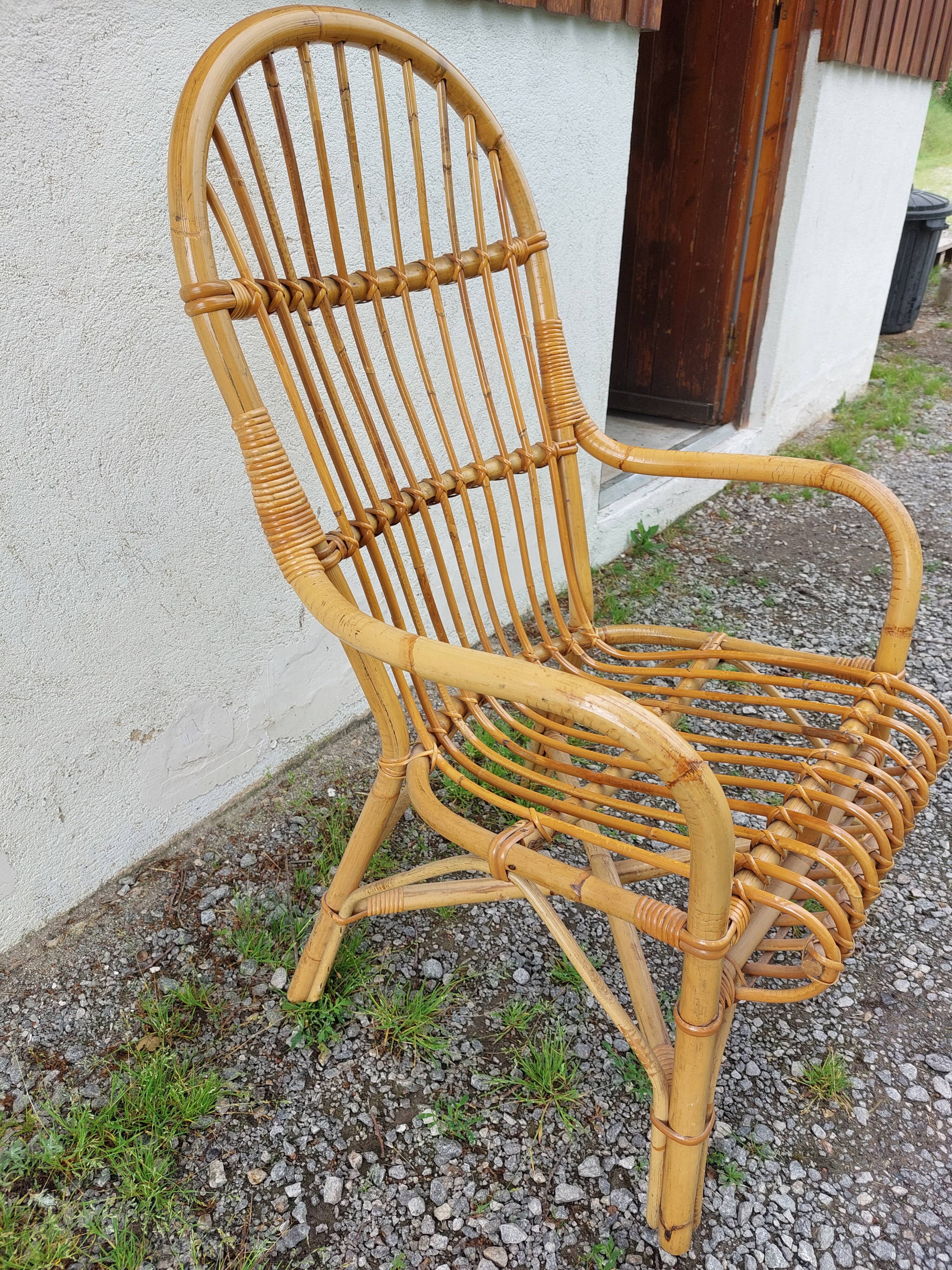wicker armchair, bamboo wood