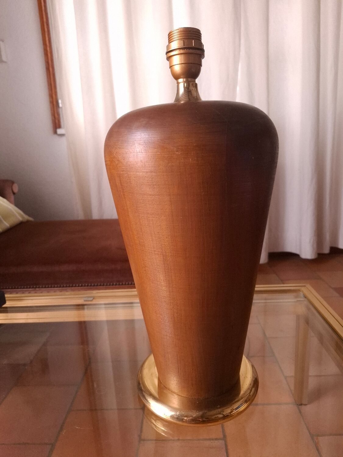 80s wood and brass lamp base