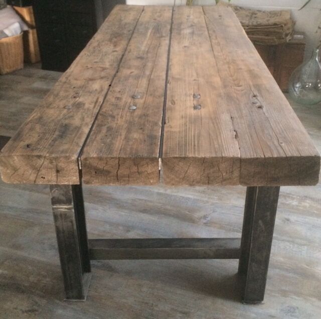 Ancien établi plateau bois piétement UPN