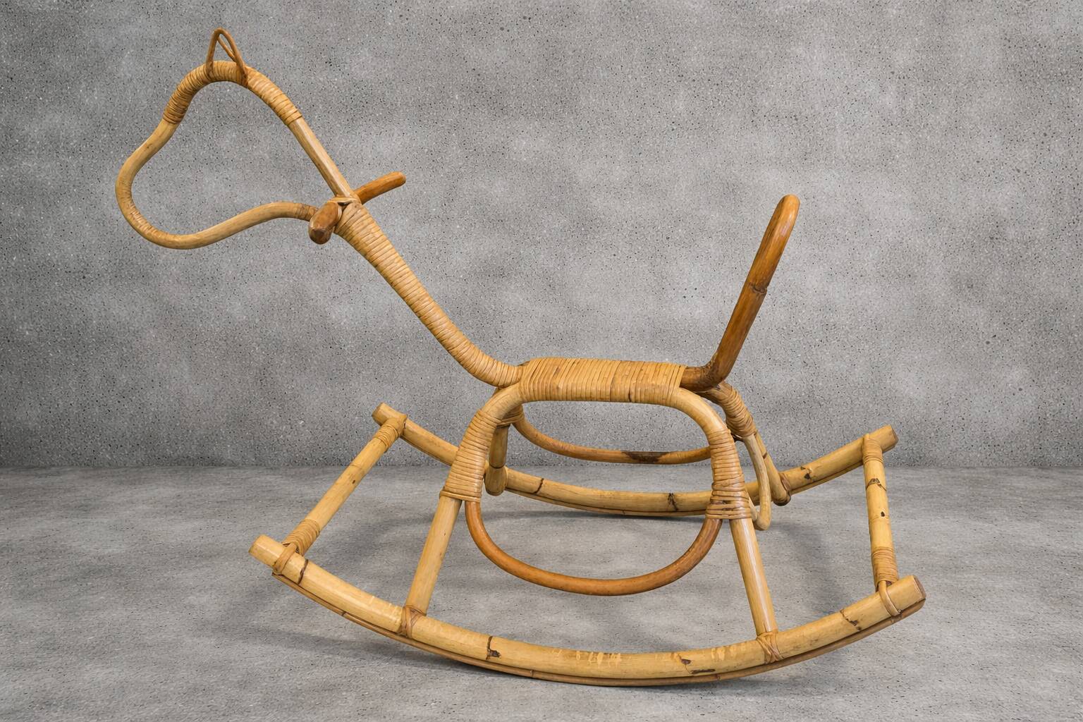 Vintage 1960s/70s rattan and bamboo rocking horse