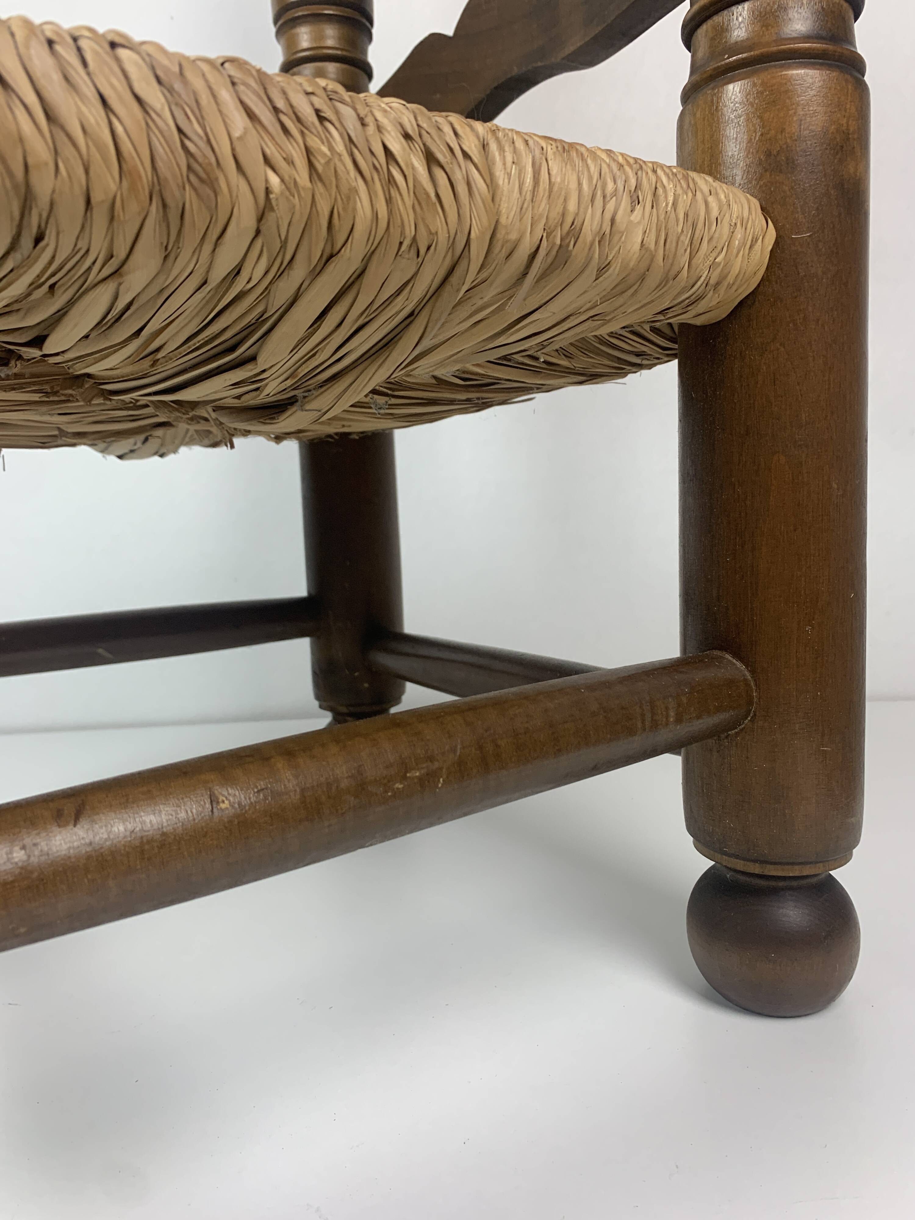 Wood Turned Bobbin Low Rush Chair in the manner of Charles Dudouyt, France, 1950s