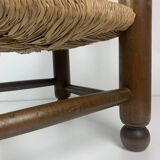 Wood Turned Bobbin Low Rush Chair in the manner of Charles Dudouyt, France, 1950s