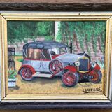 Paire de tableaux vintages représentants 2 vieux tacots