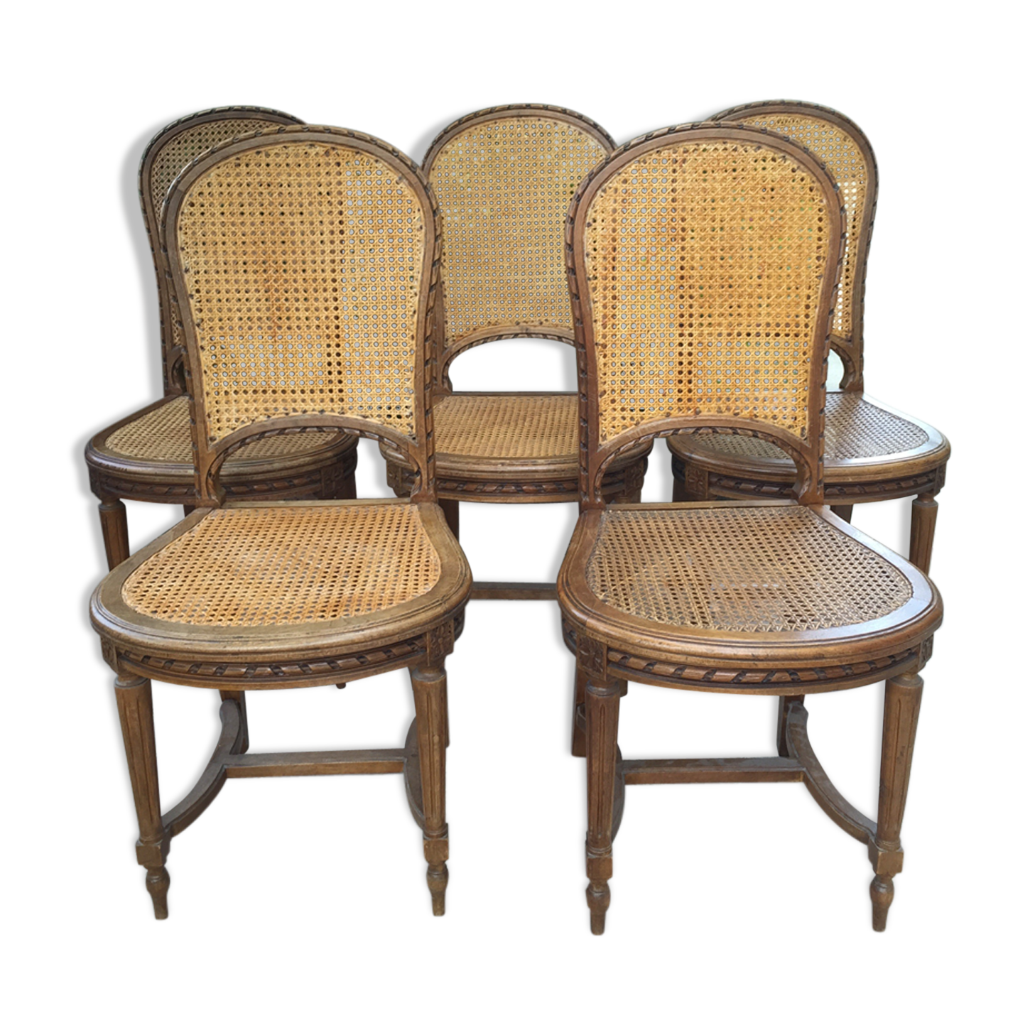 Set of 5 wooden chairs cane