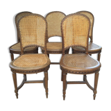 Set of 5 wooden chairs cane